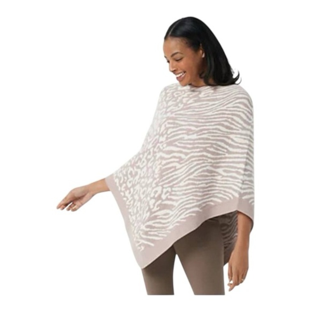 Barefoot Dreams Pink and Cream Animal Print Poncho